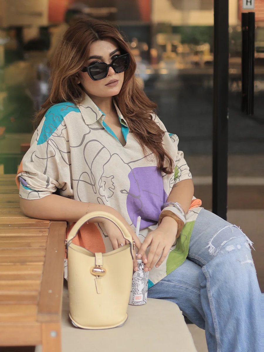 Libas Off White Printed Short Kurti Cotton Straight
