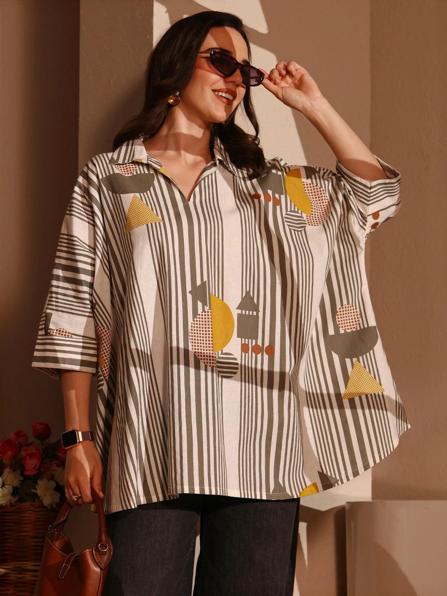 Libas Multi Geometric Printed Cotton Straight Short Kurti